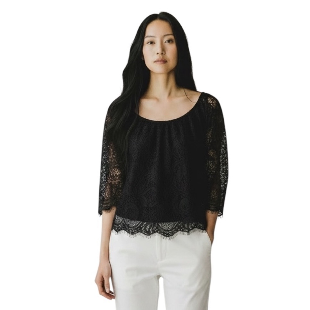 Anthropologie Leifsdottir Scalloped Lace Boho Witchy Victorian Gothic Blouse